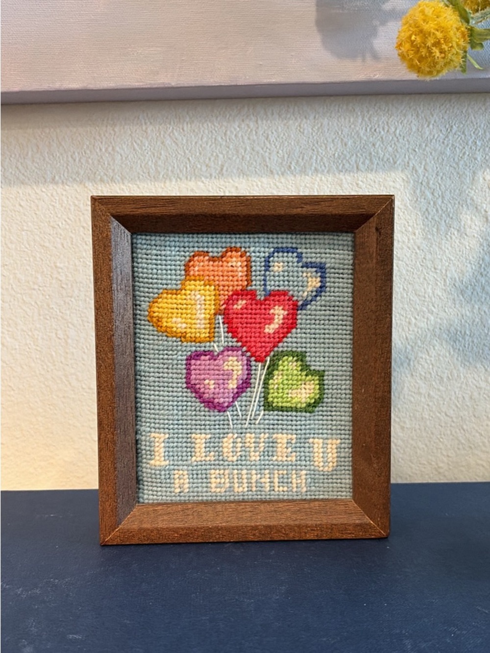 Vintage Framed Needlepoint Balloons Picture Embroidery Art Nursery